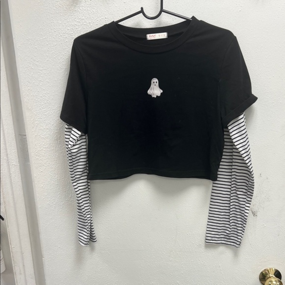 ROMWE Black Top with Ghost Design and Stripes